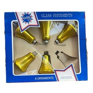 Vintage Mercury Glass Bell Gold Ornaments Set Of 5